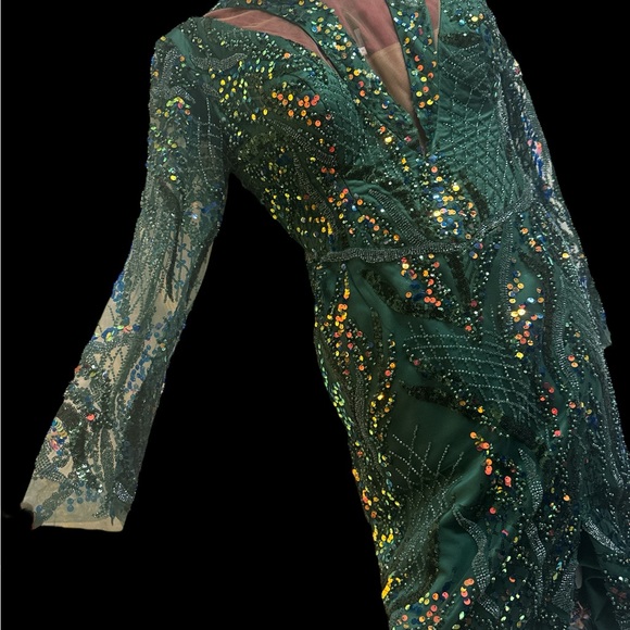 Women’s sophisticated dresses for special occasions .Green beaded fabric - Picture 2 of 5